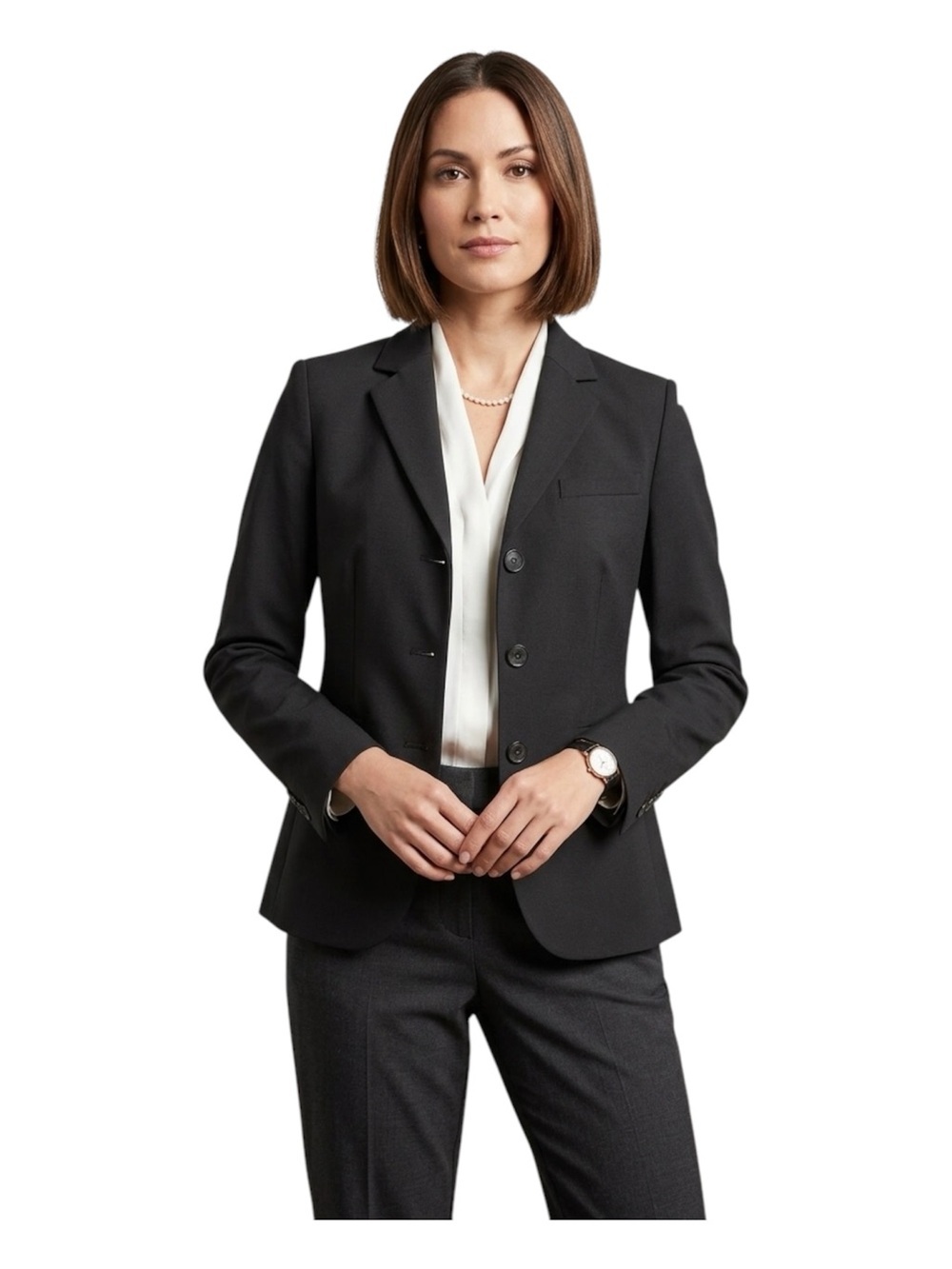 Banana Republic Stretch Petite Blazer Jacket Black 4P Notch Lapel Three-Button